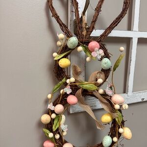 Easter Bunny Grapevine Wreath with Pastel Eggs